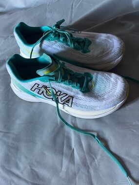 Hoka White and Teal Women's Running Sneakers